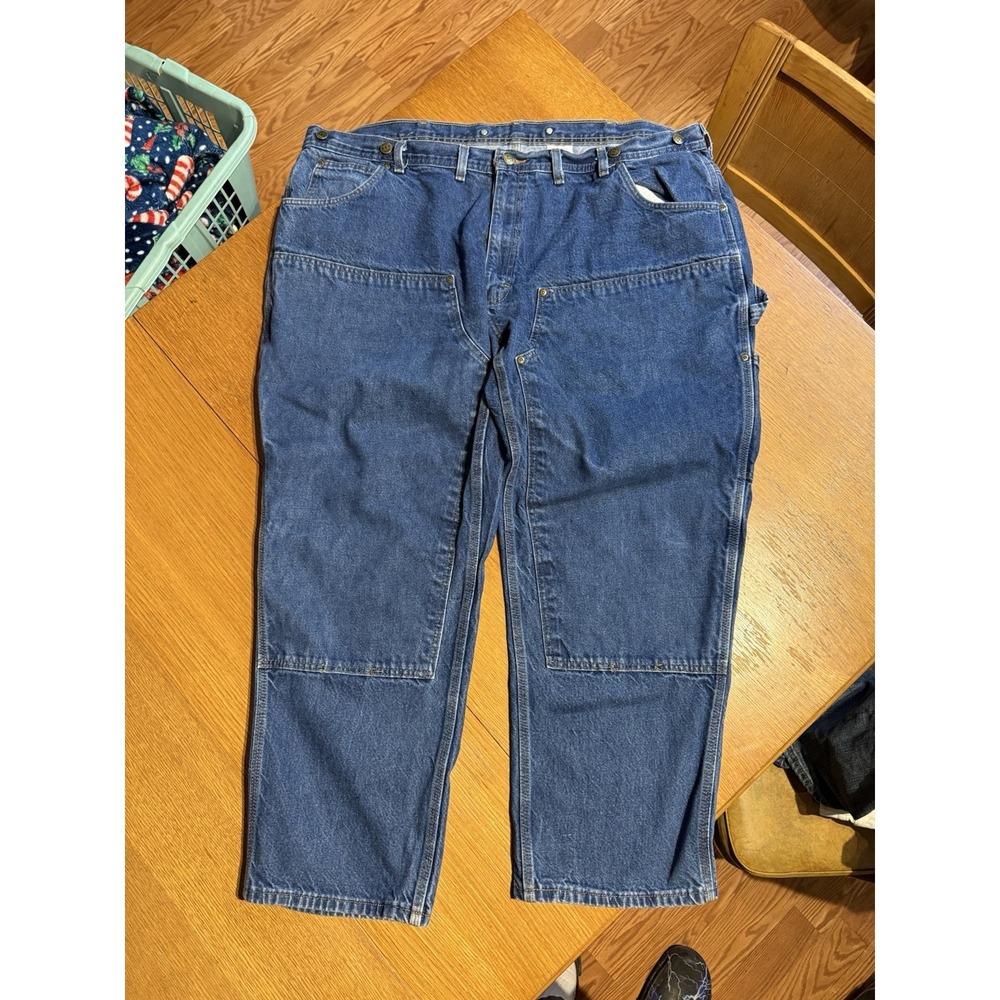 VTG‎ Key Pants Mens 48x30 Blue Dark Wash Double Knee Straight Leg Carpenter 90s